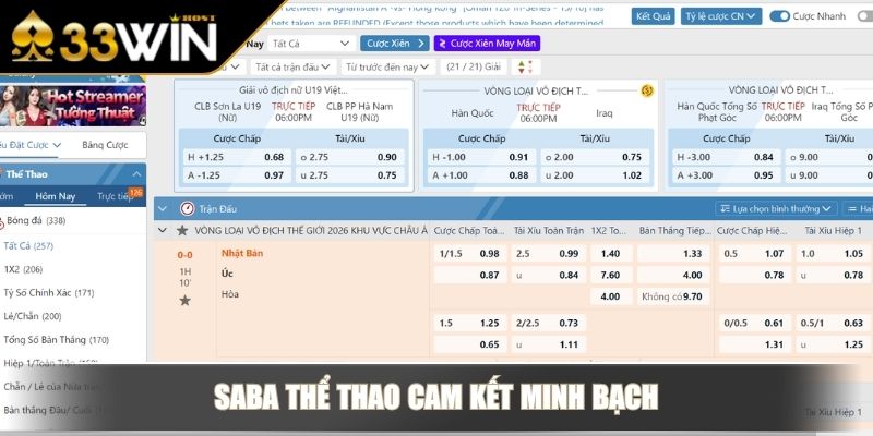 SABA Thể Thao 33WIN Sảnh Trực Tuyến Hàng Đầu Châu Á 3 SABA Thể Thao cam kết minh bạch